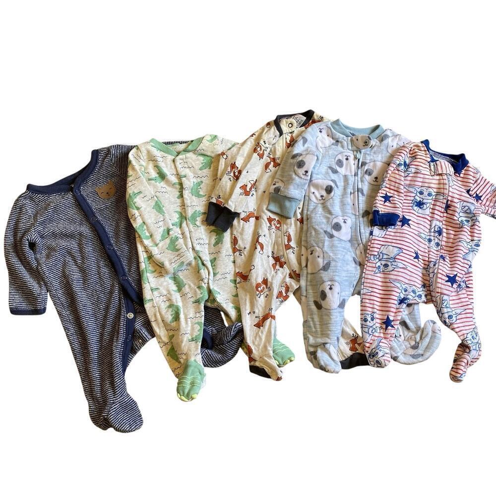 Newborn Footie Pajamas 5 Pairs, Mixed Brand’s Carters Star Wars Animals Print - Picture 1 of 4